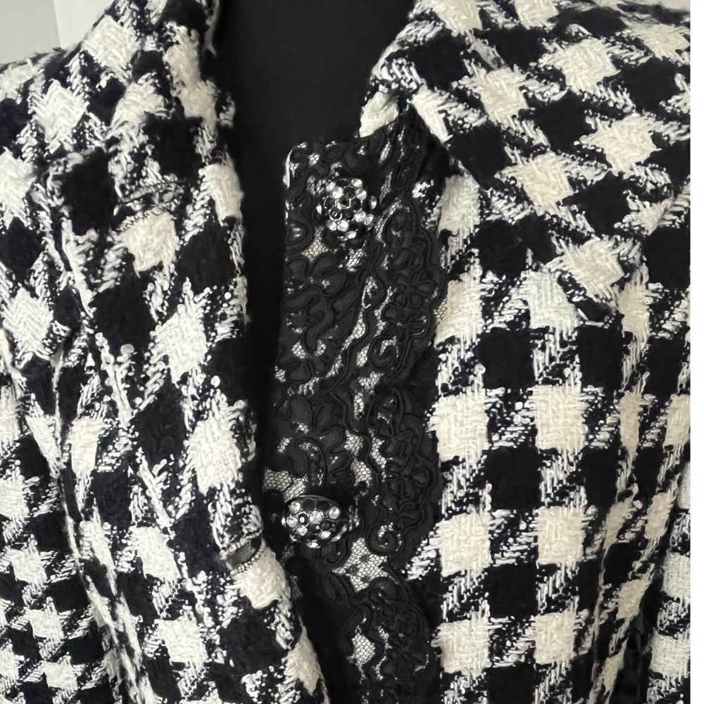 Victor Costa Houndstooth‎ Jacket /Coat Beautiful Buttons Lined Lace sz 6 - Picture 8 of 10
